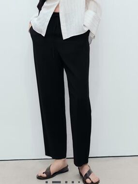 Mango Black ELASTIC WAIST FLOWY PANTS 5139